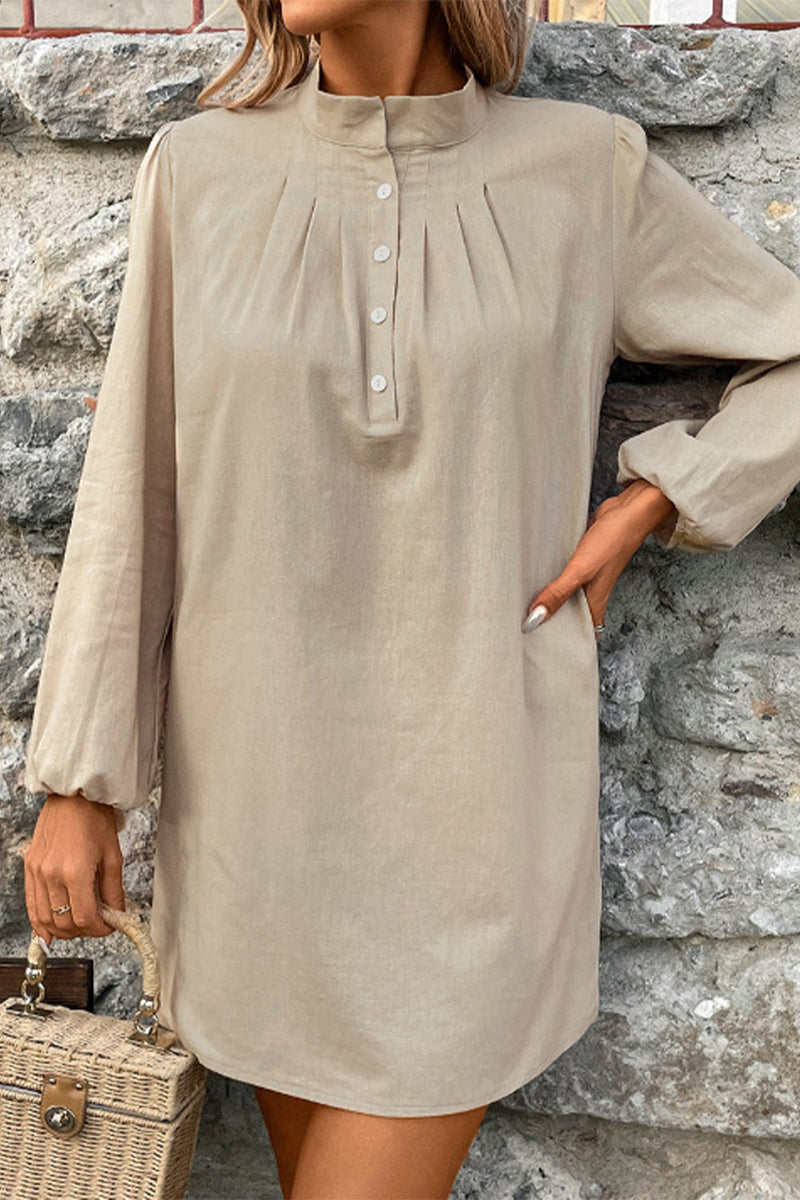 Casual Simplicity Solid Buttons Mandarin Collar A Line Dresses