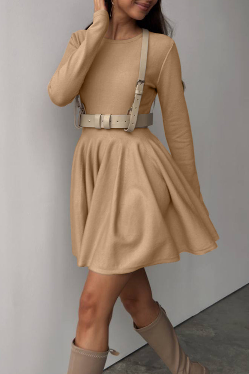 Elegant Ruched O Neck Sweater Dress Dresses(4 Colors)