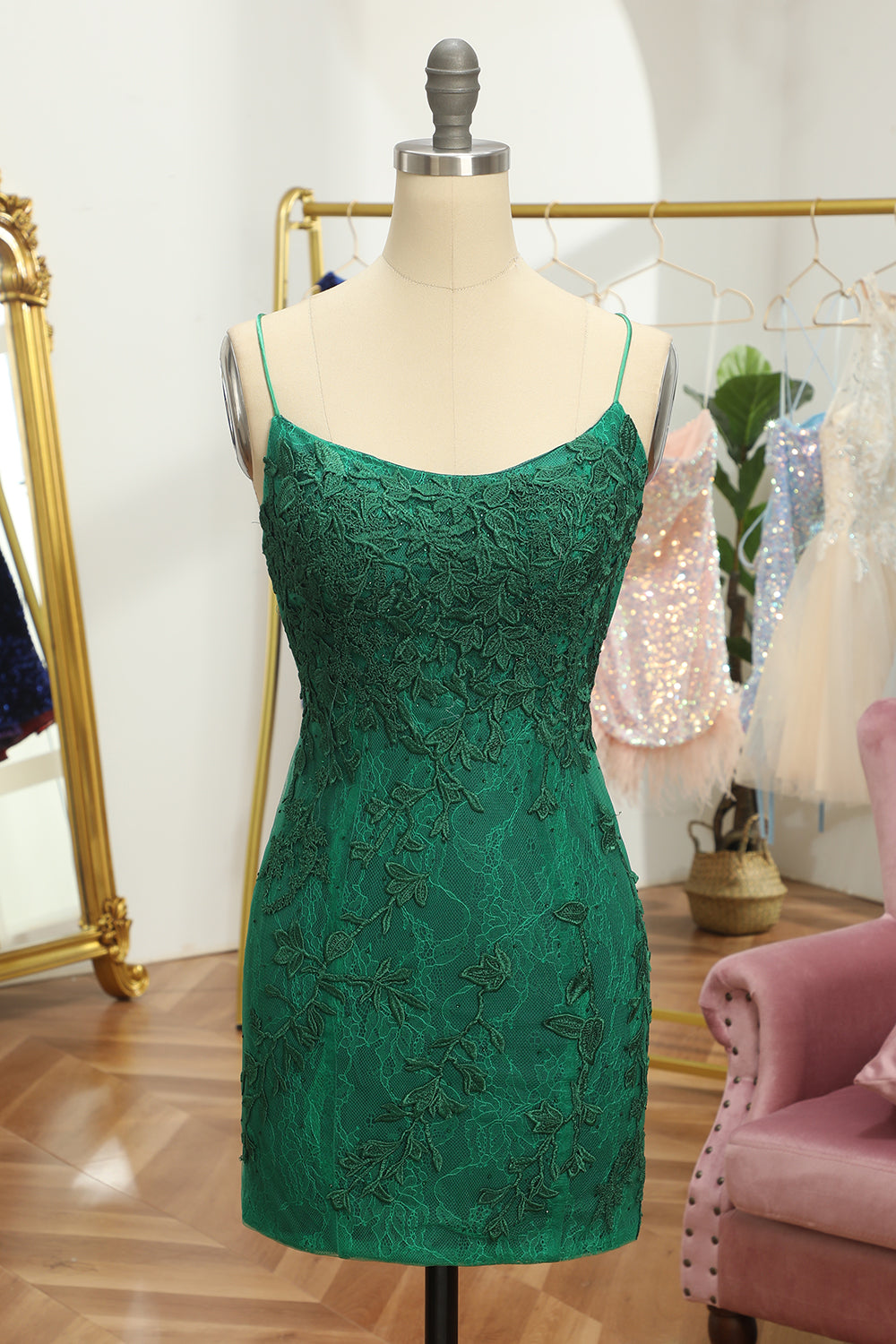 Green Homecoming Dress Lace Tight Prom Dress