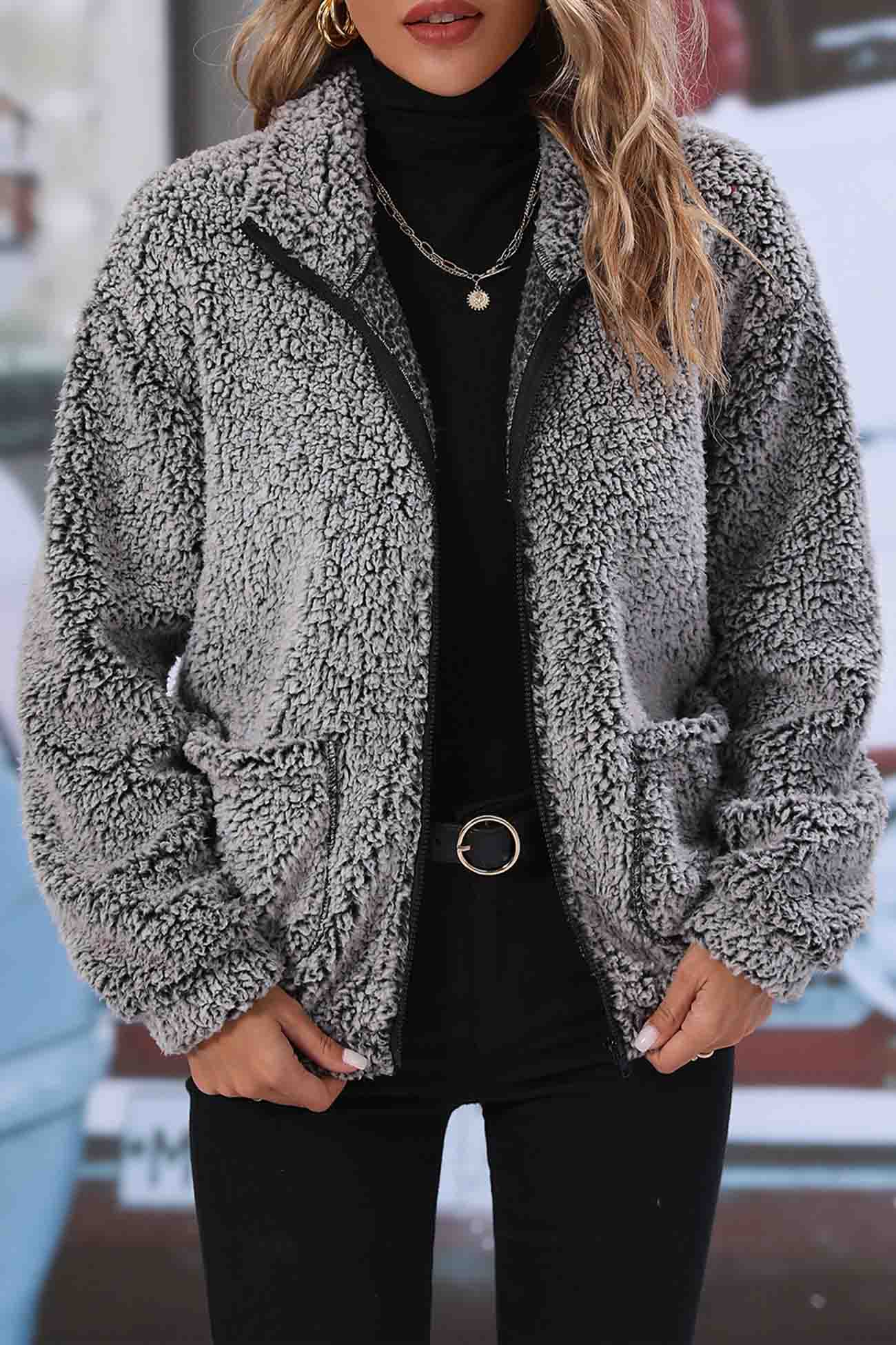 Lapel Long Sleeve Plush Jacket