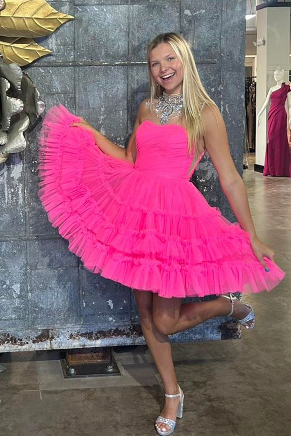 Black Homecoming Dress A-Line Sweetheart Tulle Tiered Corset Short Prom Dress