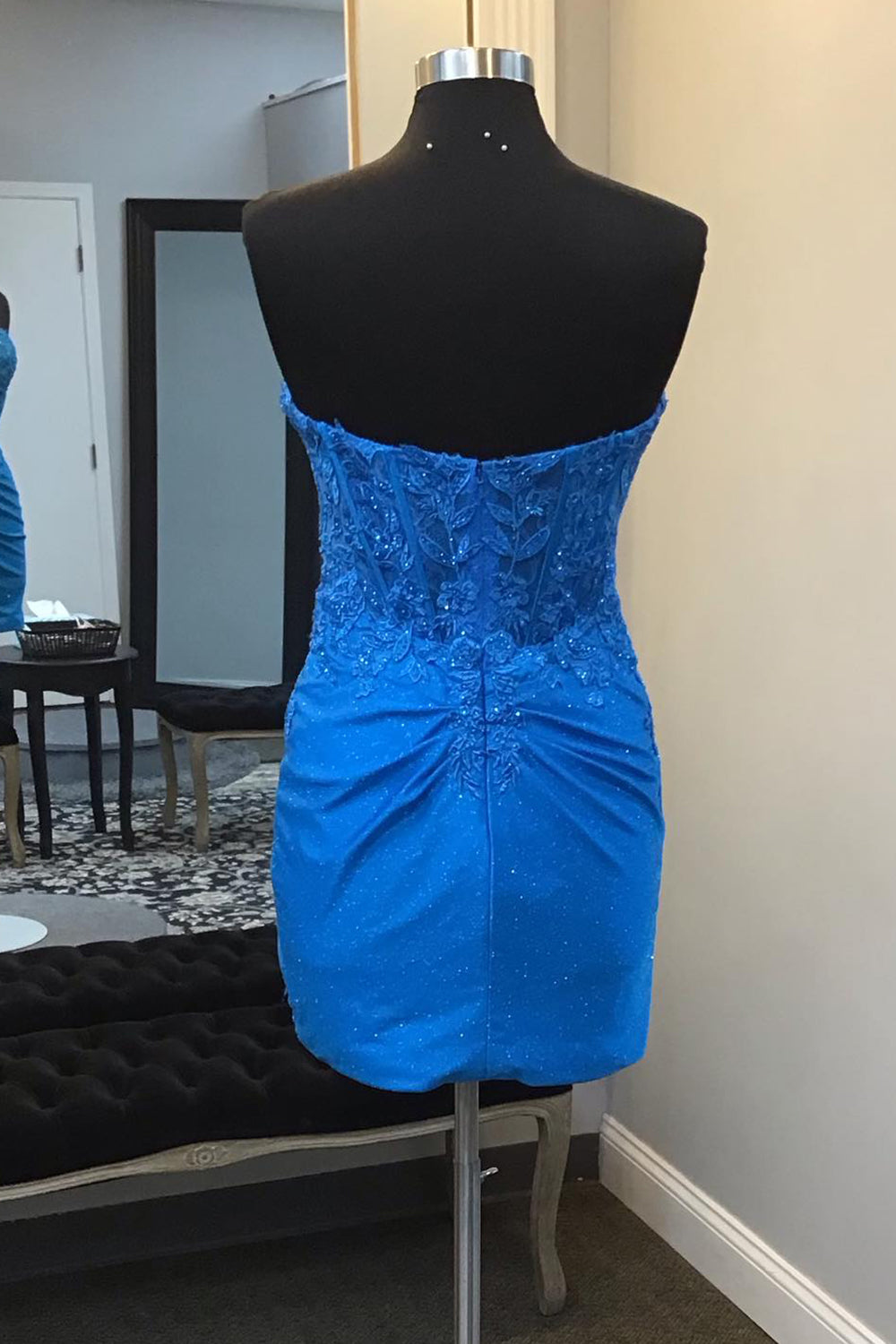 Glitter Royal Blue Homecoming Dress Corset Tight Short Prom Dress with Lace