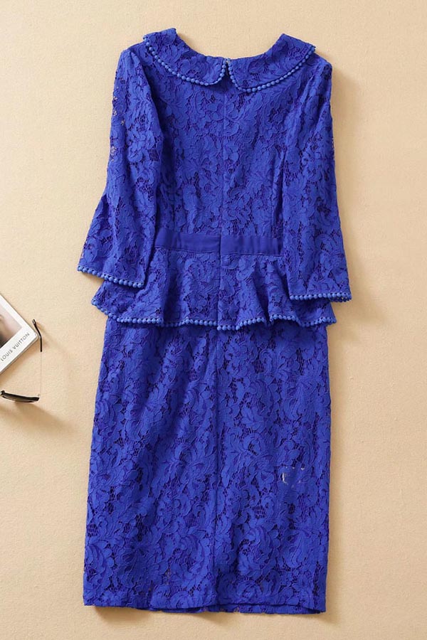 Kate Middleton Inspired Royal Blue Lace Midi Dress