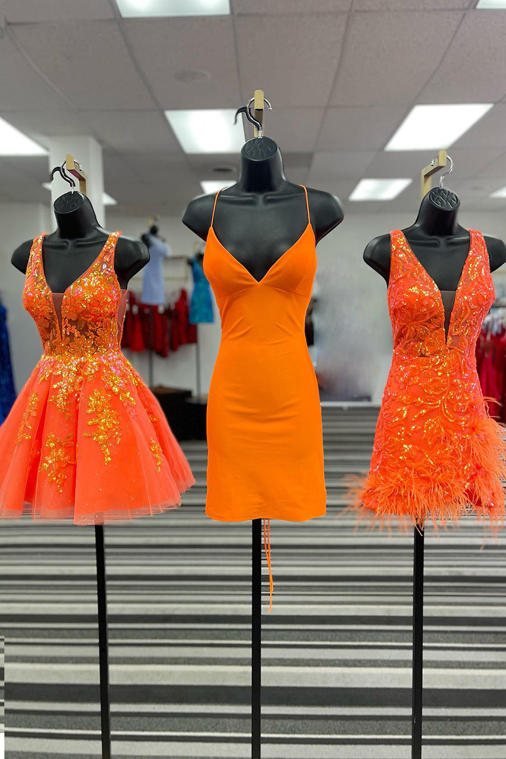 Orange Homecoming Dress A-Line Spaghetti Straps Short Prom Dress with Sequin