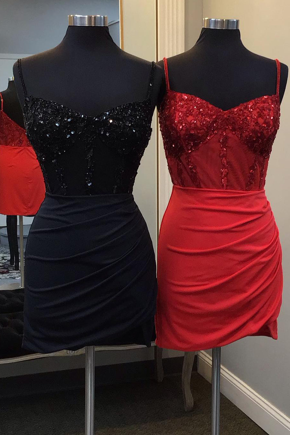 Red Homecoming Dress Corset Sequin Tight Prom Dress