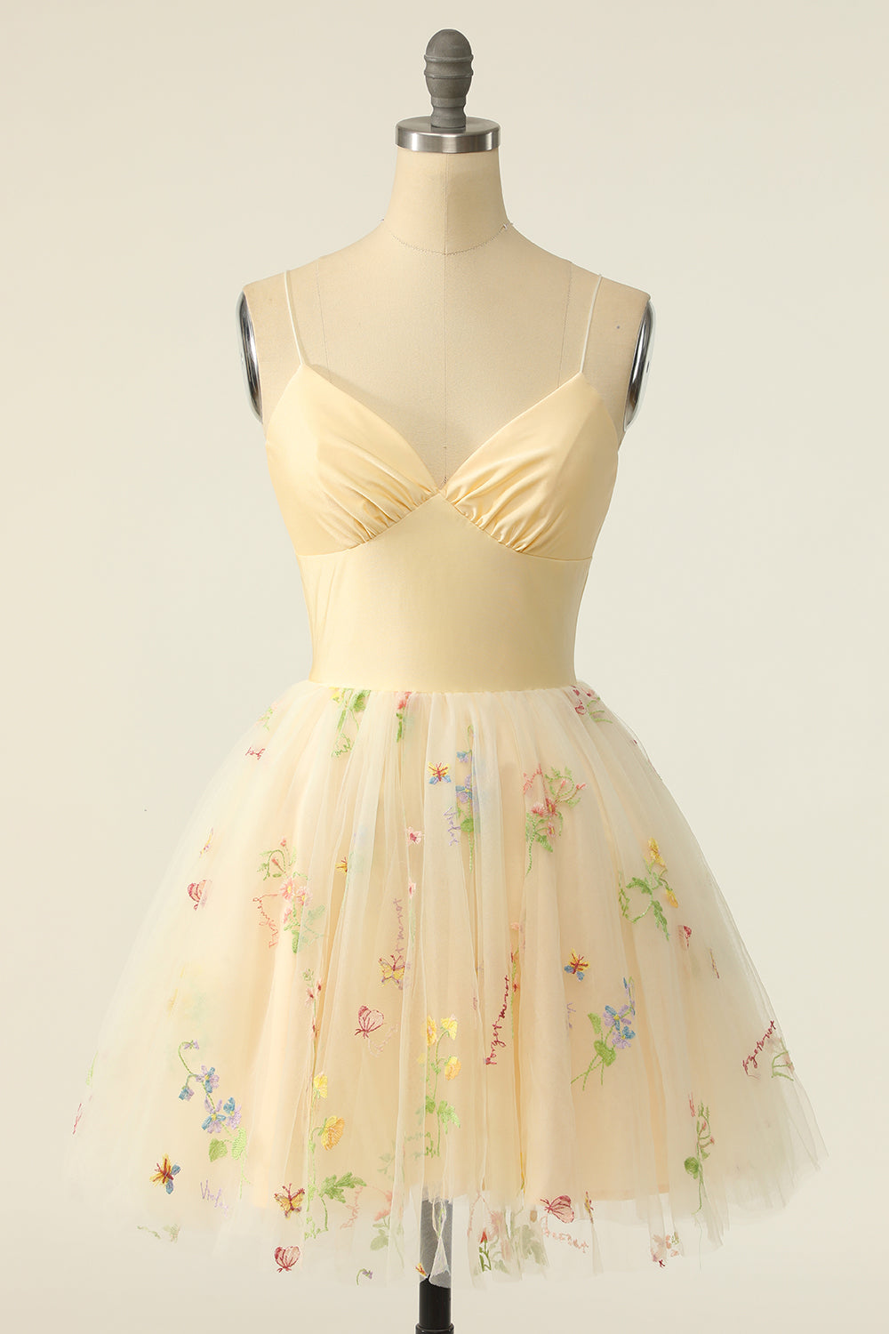 Champagne Homecoming Dress Tulle A-Line Prom Dress with Embroidery