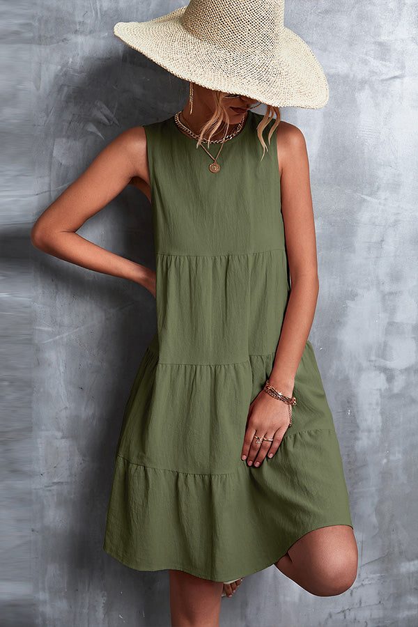 Round Neck Ruffled Sleeveless Mini Dress