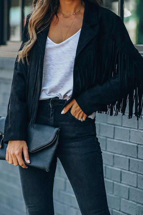 At Your Best Tassel Fringe Faux Suede Shacket - 7 Colors