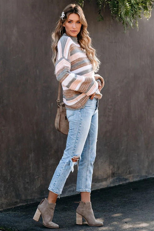 Feeling The Fun Striped Long Sleeve Knit Sweater