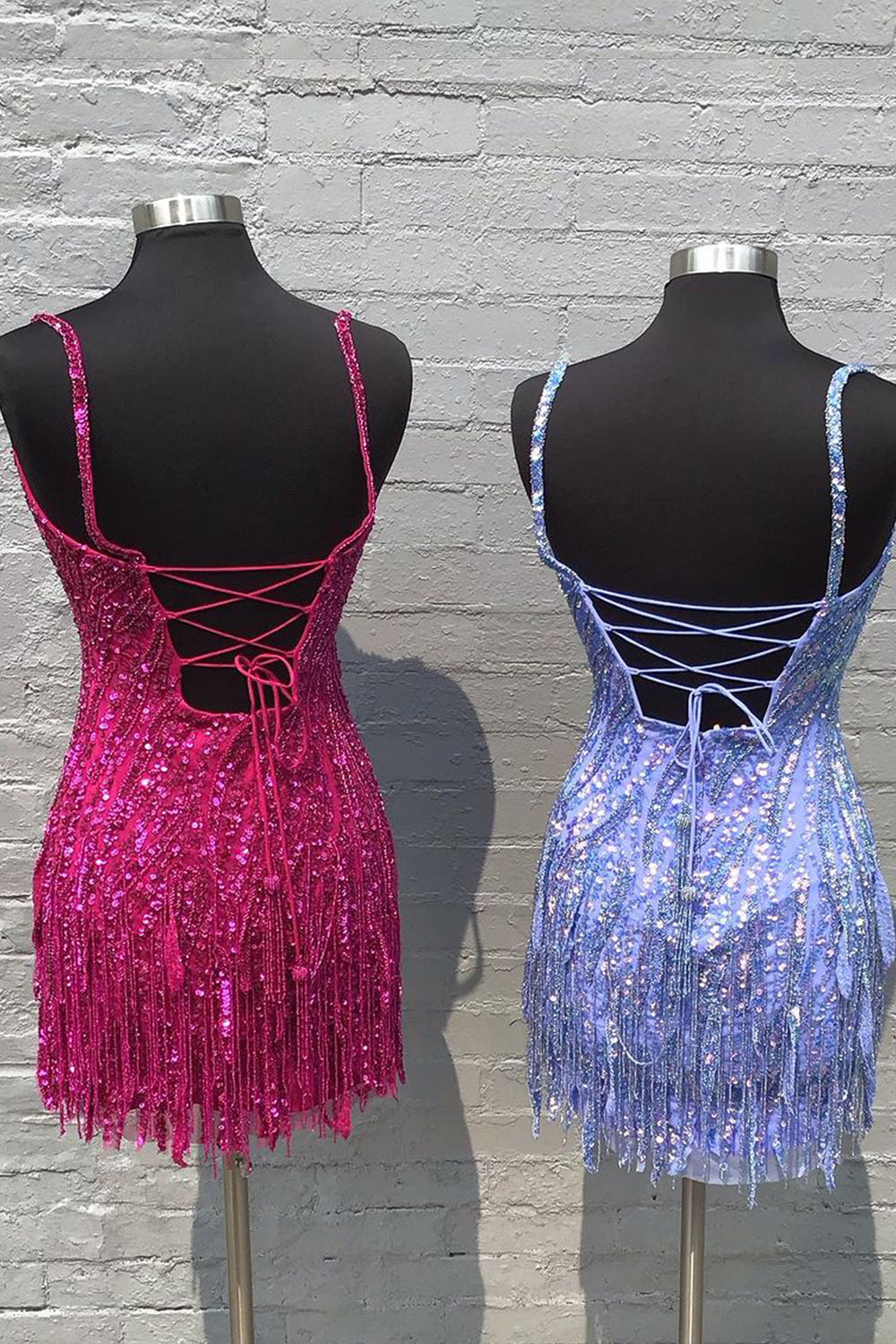 Golden Homecoming Dress Spaghetti Straps Sequin Tight Short Hoco Dress with Fringes