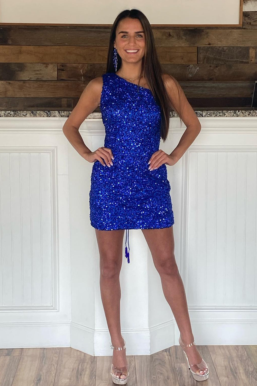 Sheath One Shoulder Royal Blue Homecoming Dress Sequin Short Prom Dress