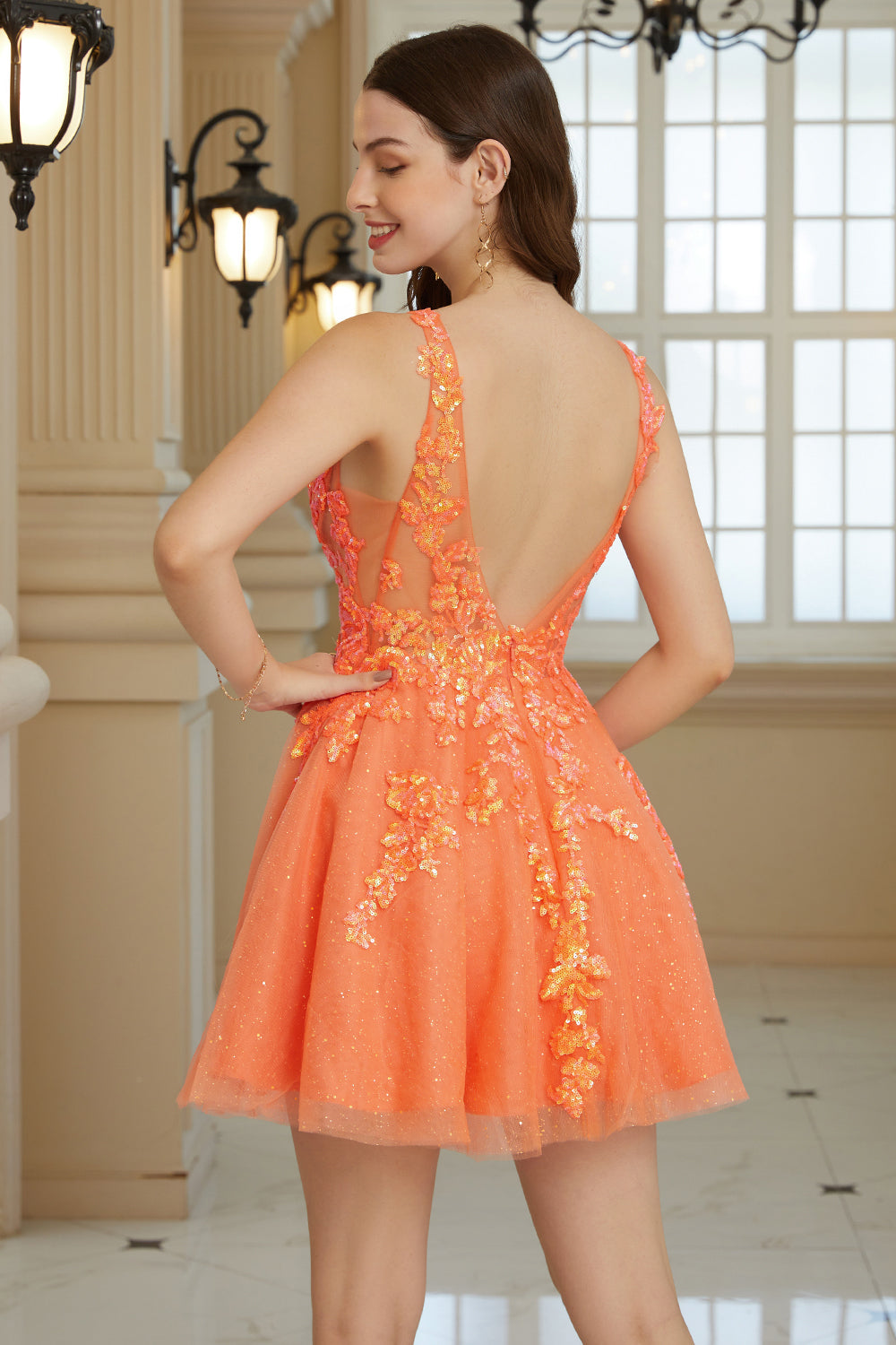 Orange Homecoming Dress A Line Glitter Prom Dress with Sequin