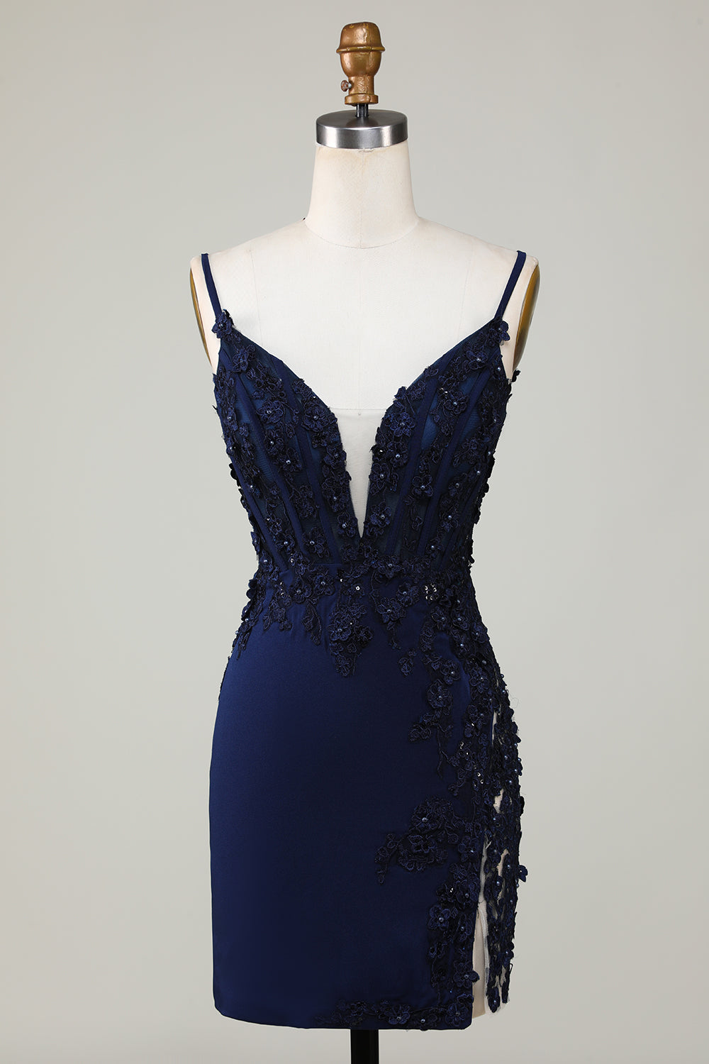 Navy Homecoming Dress Corset Tight Short Prom Dress with Lace