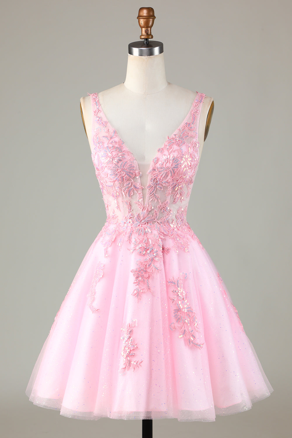 Pink Homecoming Dress Glitter Cute Prom Dress with Appliques