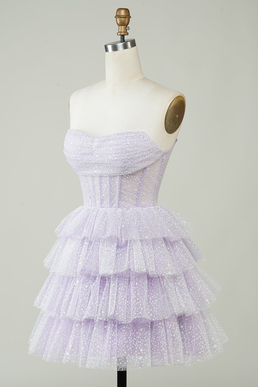 Lilac Homecoming Dress Corset A-Line Short Tulle Tiered Prom Dress