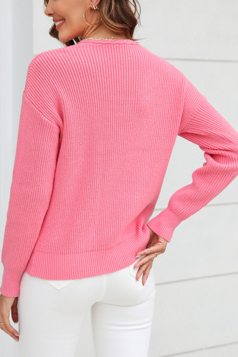 Solid Color V Neck Twist Knit Pullover Sweater