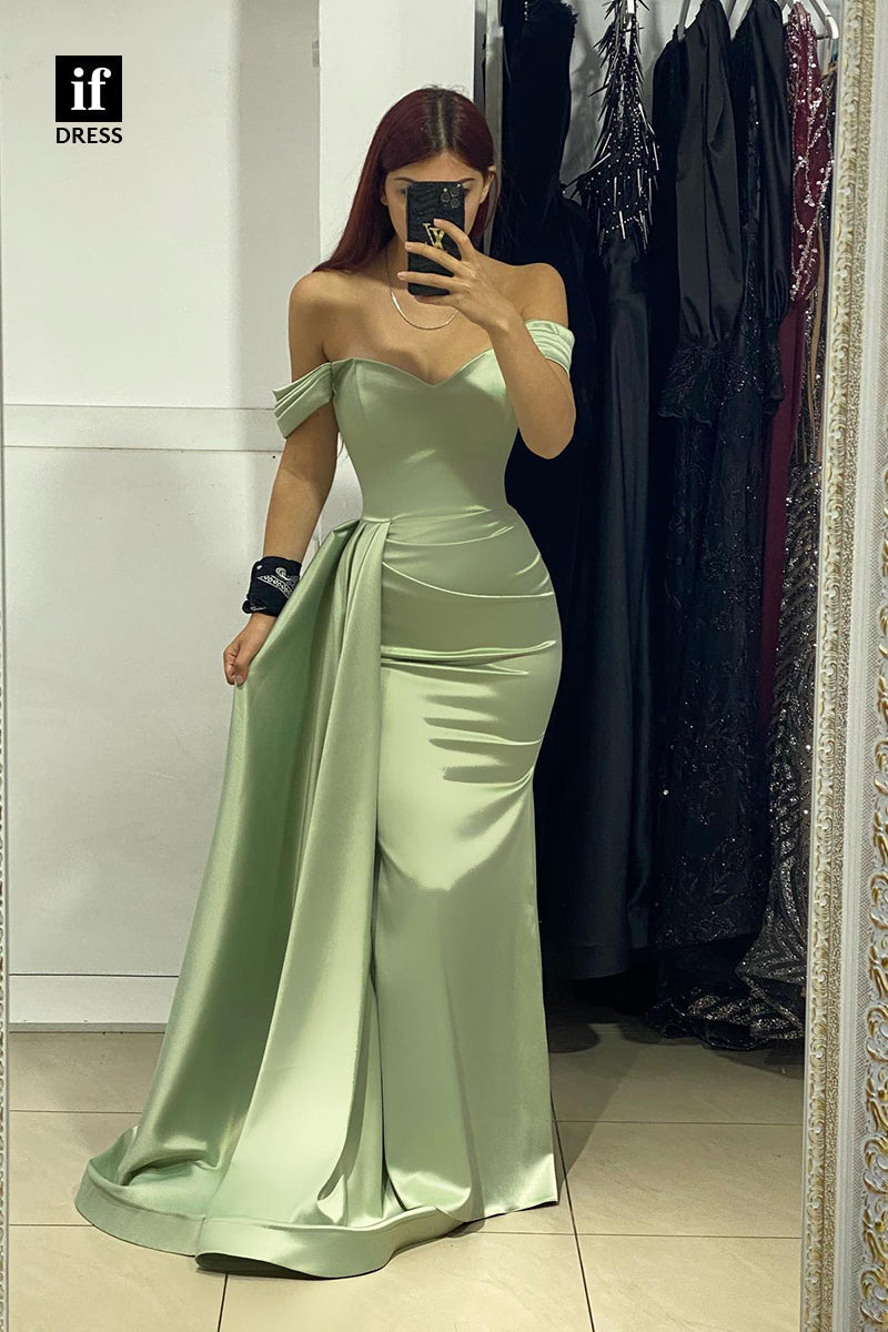 33899 - Elegant Off-Shoulder Sweetheart Pleats Sheath Prom Evening Formal Dress