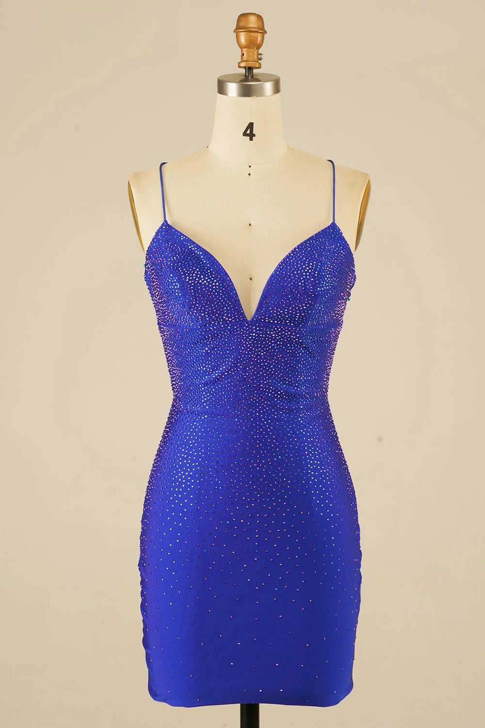 Royal Blue Homecoming Dress Halter Beaded Tight Short Prom Dress