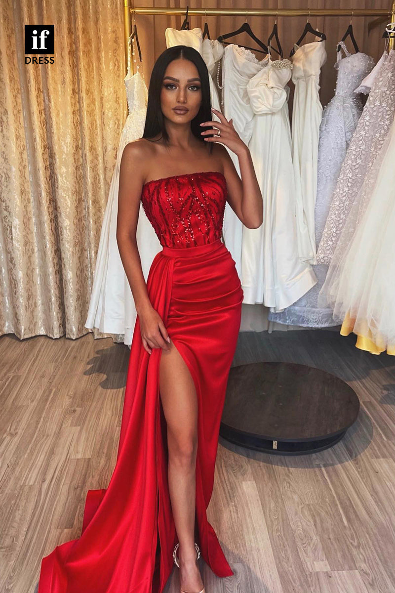 33991 - Honorable Off-Shoulder Sleeveless High Split Prom Formal Dress