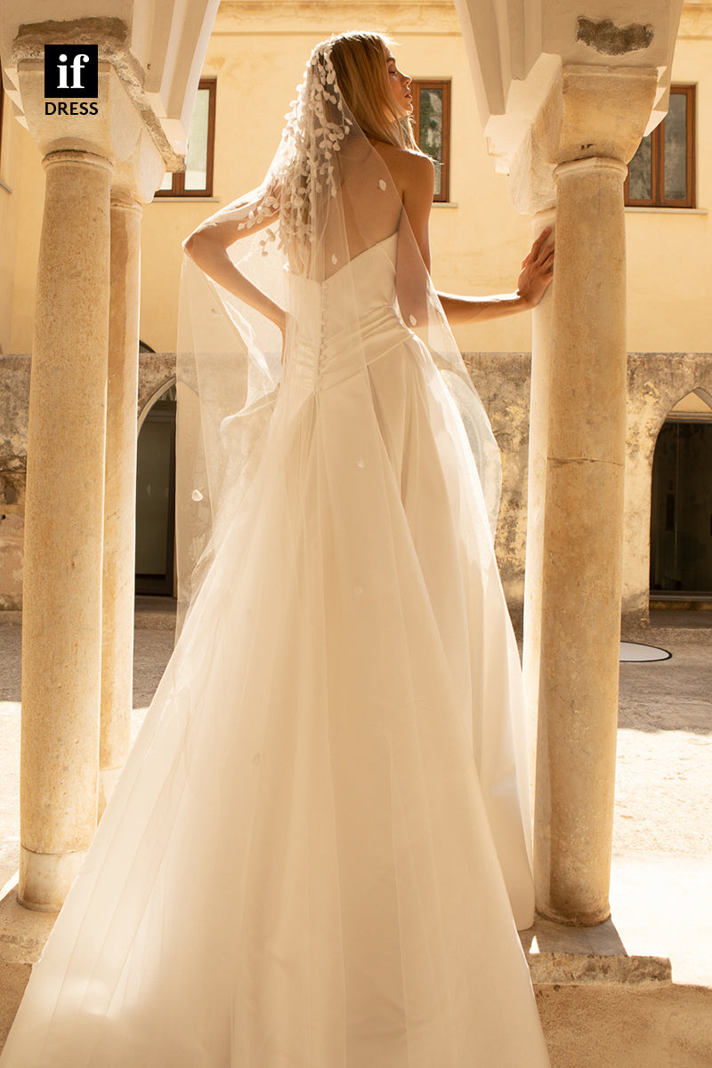 31586 - Romantic A-Line Shoulder Sleeveless Satin Boho Wedding Dress