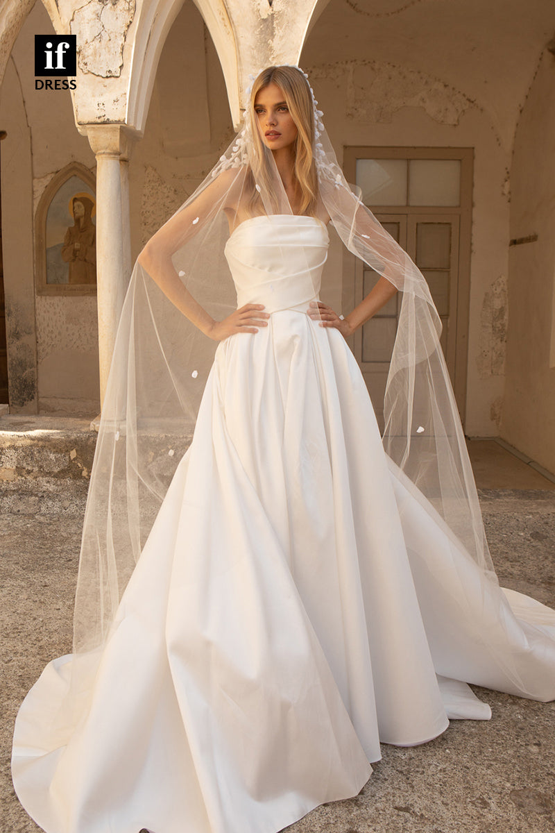 31586 - Romantic A-Line Shoulder Sleeveless Satin Boho Wedding Dress