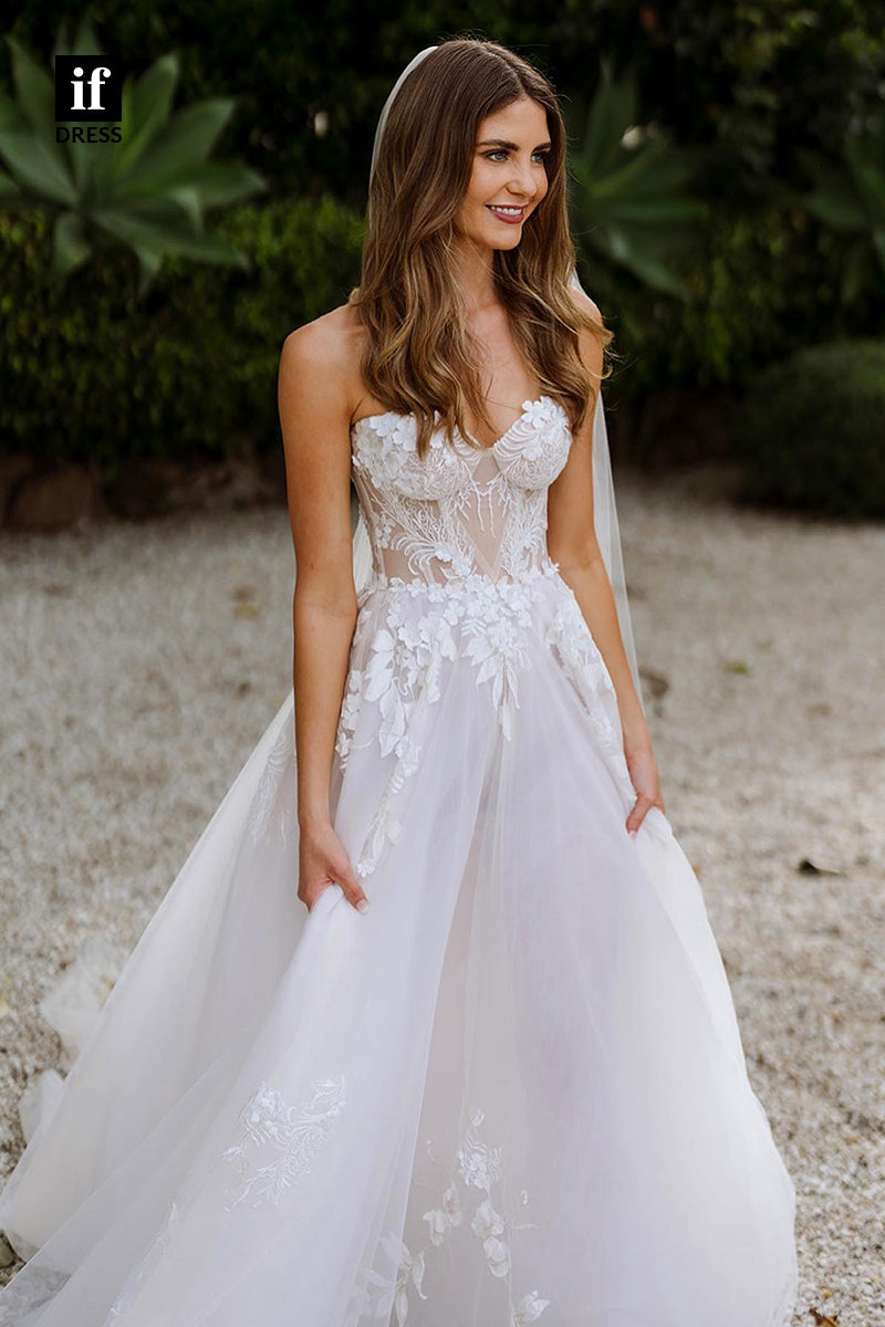 31598 - Honorable Sweetheart Sleeveless Appliques Lace Boho Wedding Dress