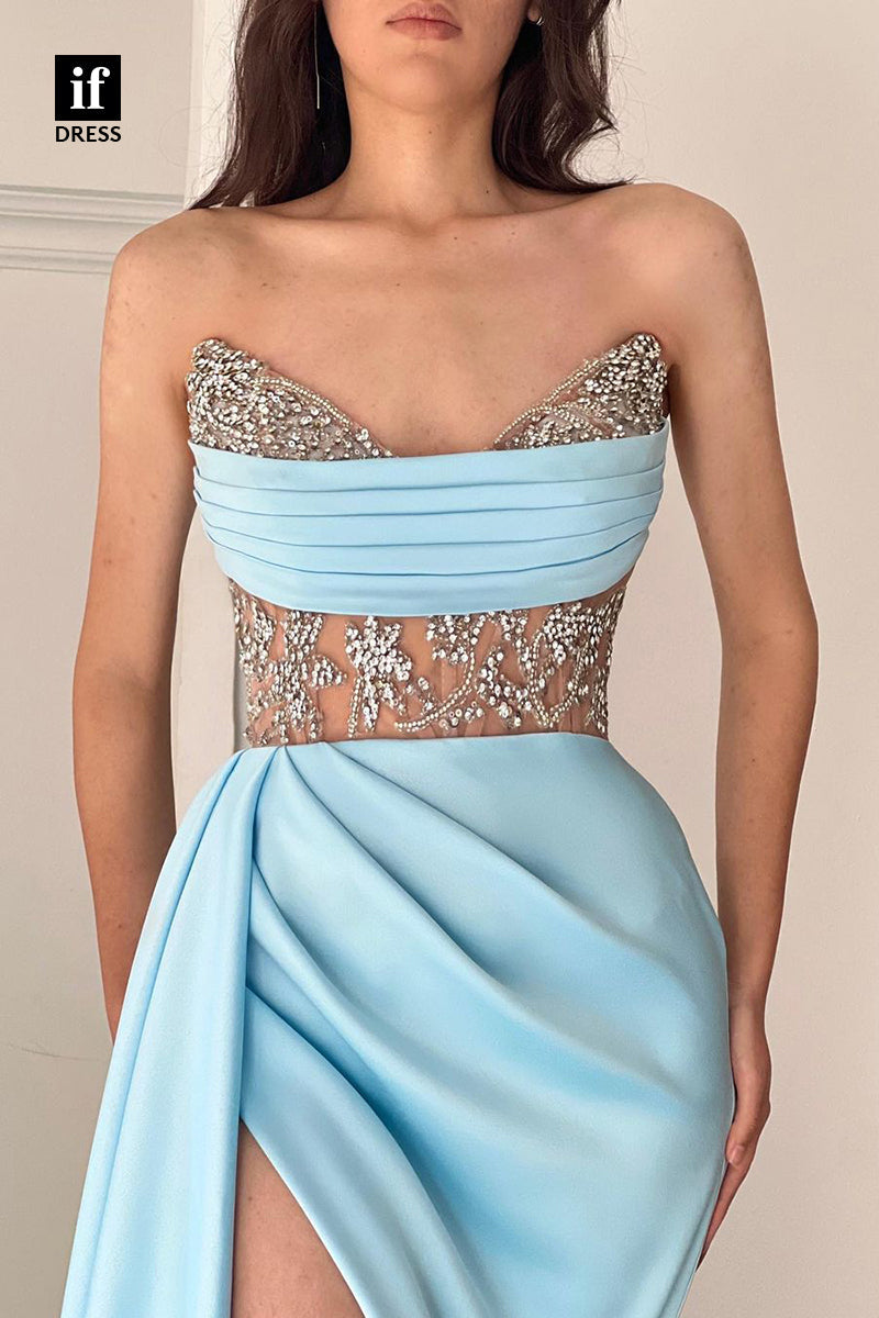 31939 - Charming Off Shoulder Pleats Beaded Prom Evening Formal Dress with Split