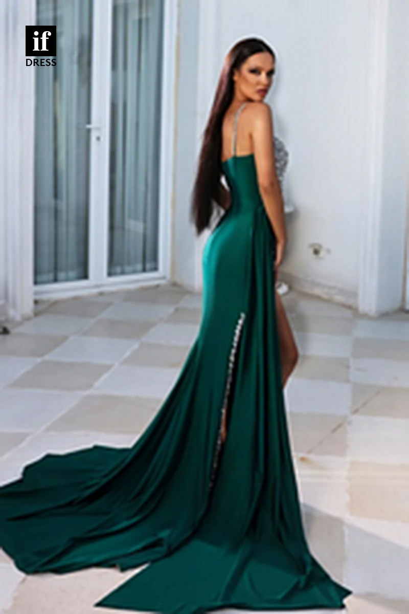 31941 - Chic Beads One Shoulder High Slit Prom Evening Formal Dress