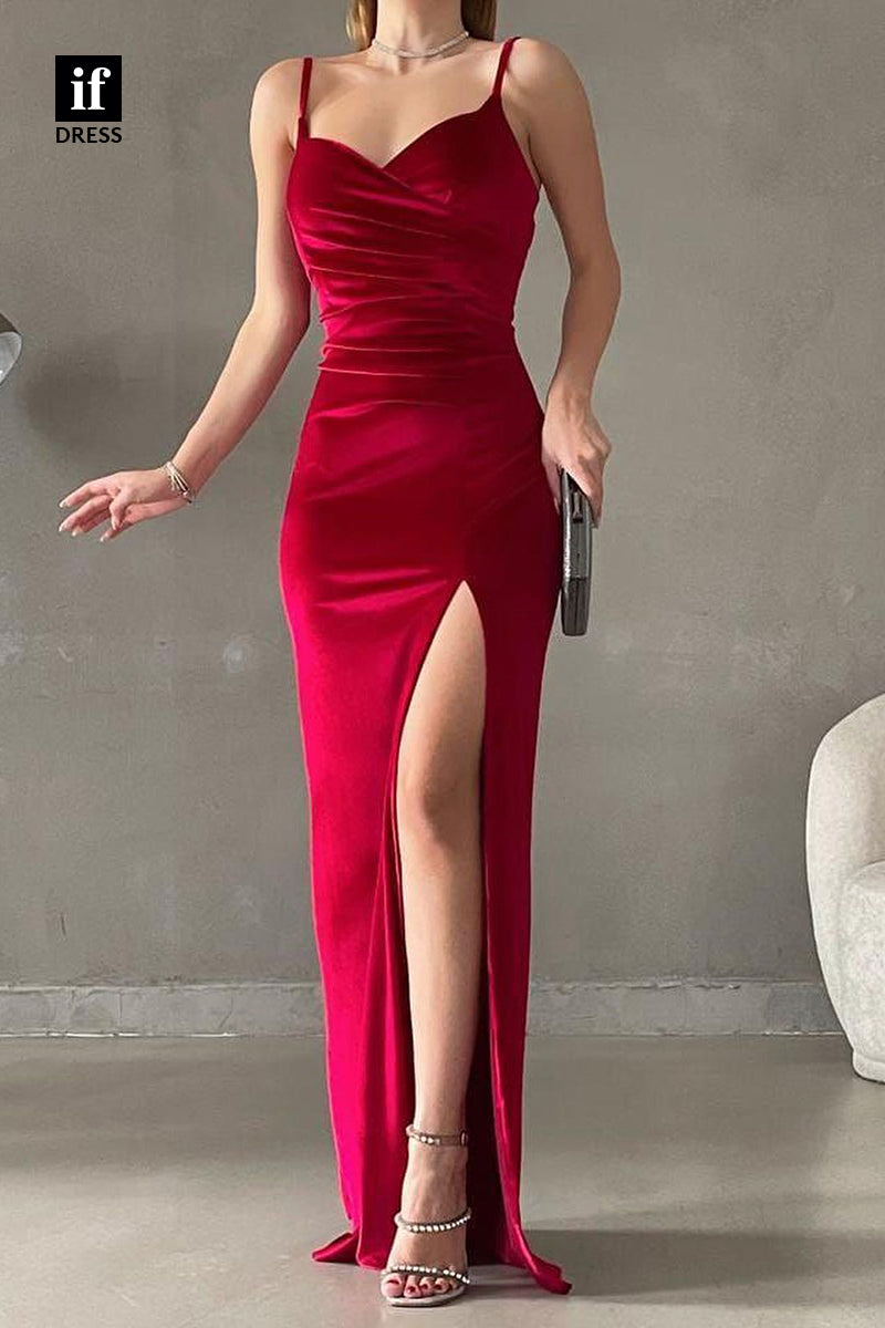 31964 - Sheath/Column Sweetheart Side Split Velvet Prom Evening Party Dress