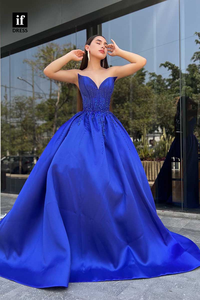 31971 - Strapless V-Neck A-Line Appliques Sleeveless Prom Evening Formal Dress