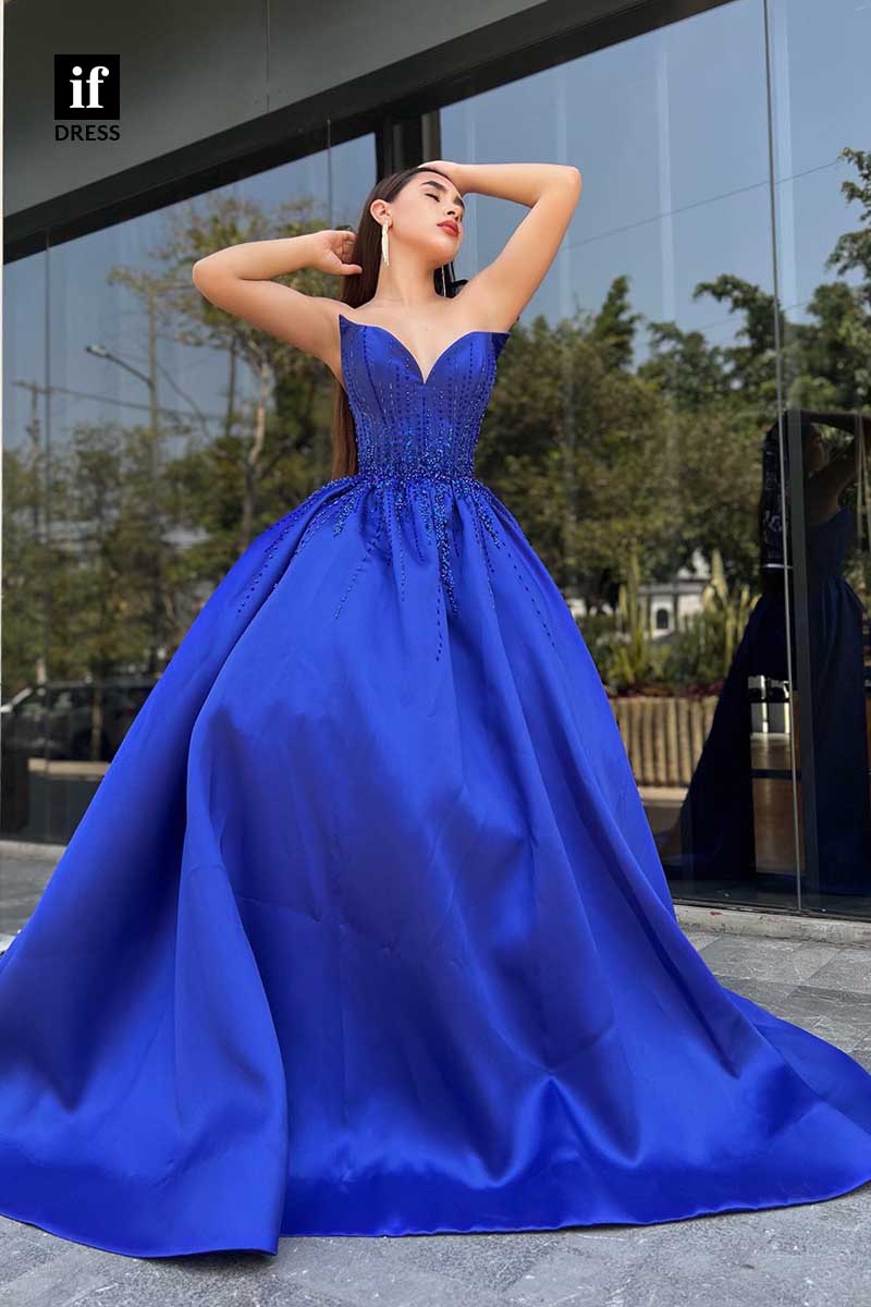 31971 - Strapless V-Neck A-Line Appliques Sleeveless Prom Evening Formal Dress