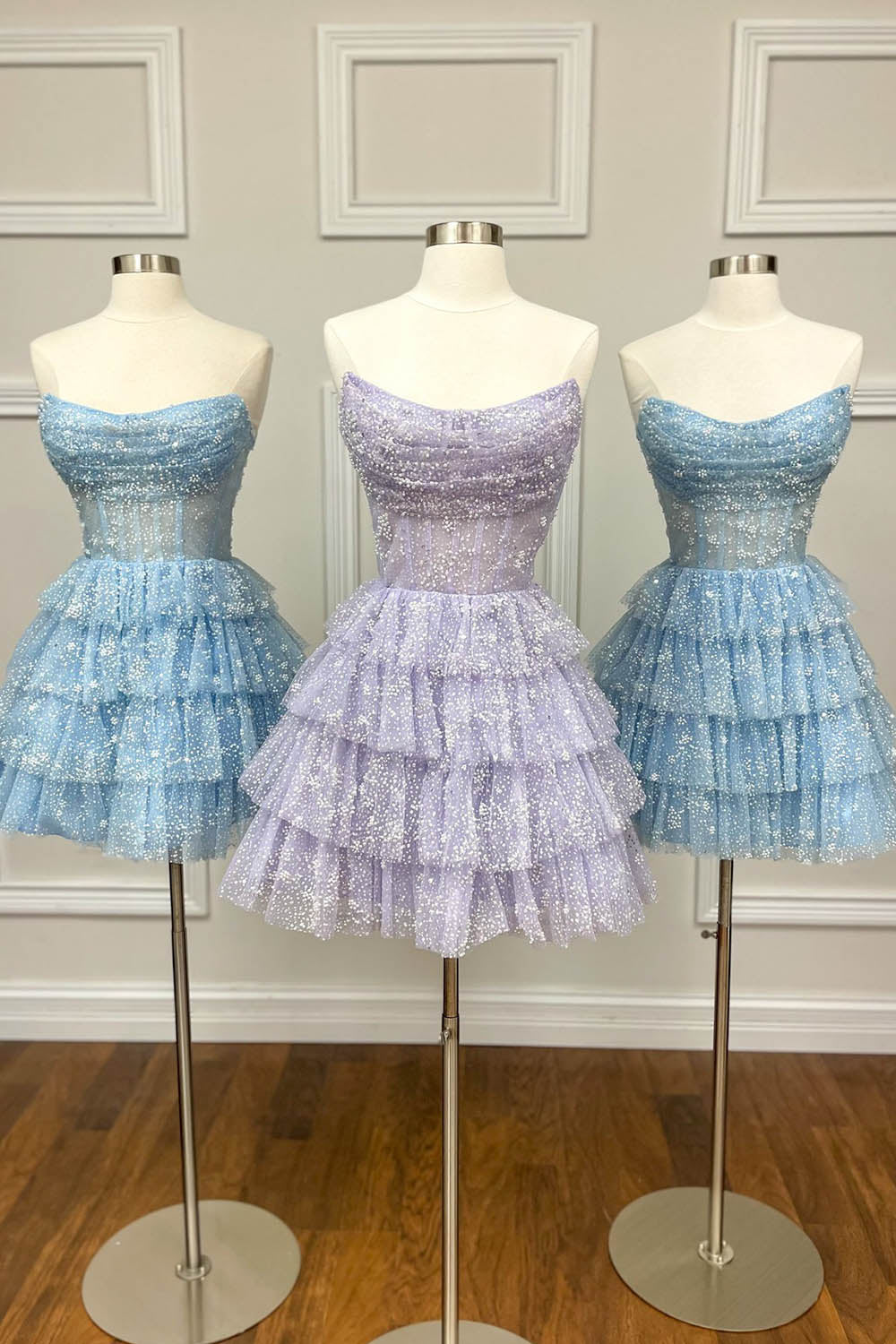 Lilac Homecoming Dress Corset A-Line Short Tulle Tiered Prom Dress