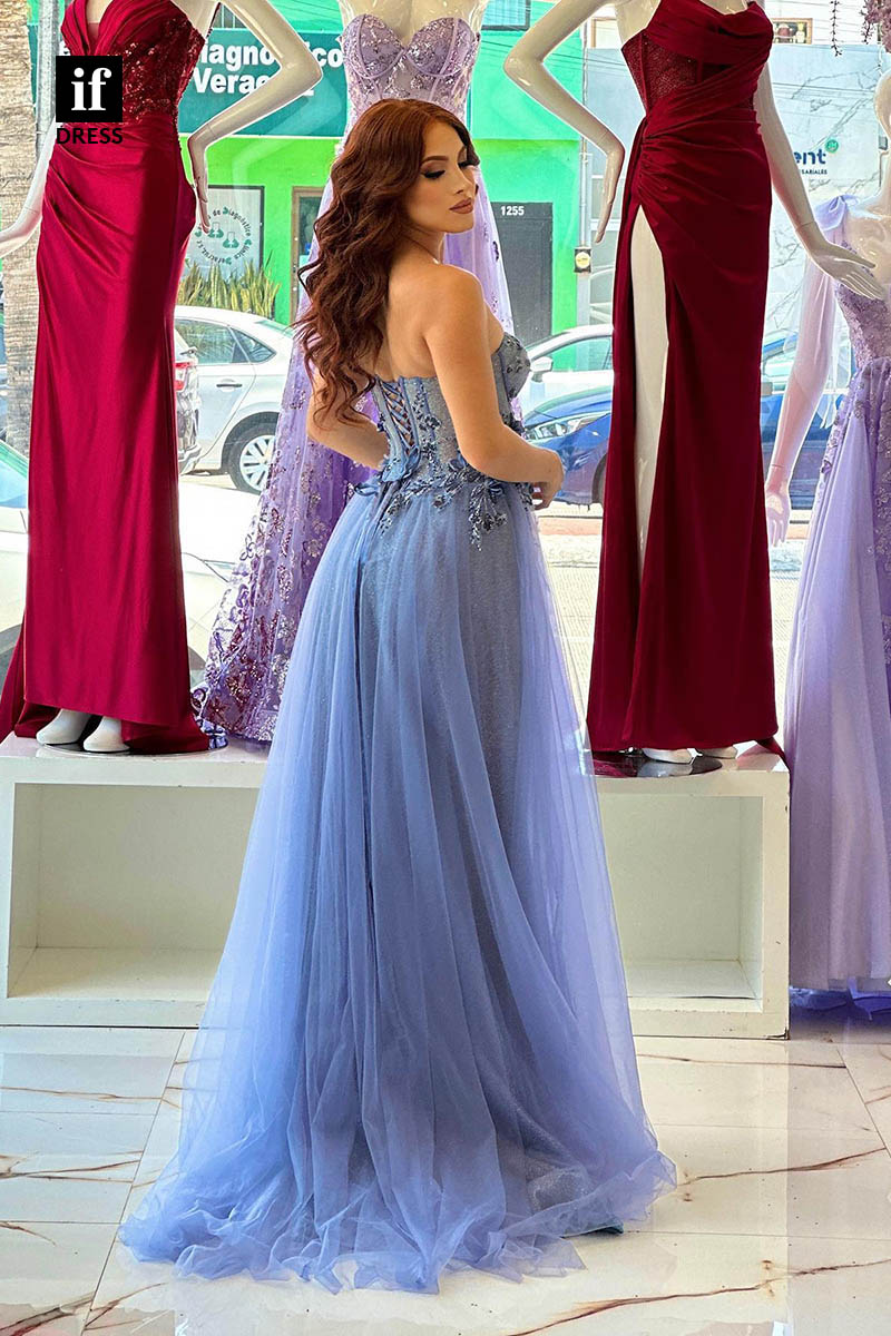 32949 - Glamorous Strapless A-Line Appliques Prom Evening Formal Dress with Slit