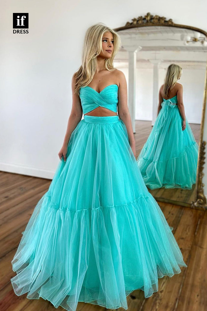 32968 - Unique Off Shoulder  A-Line Tulle Prom Long Homecoming Party Dress