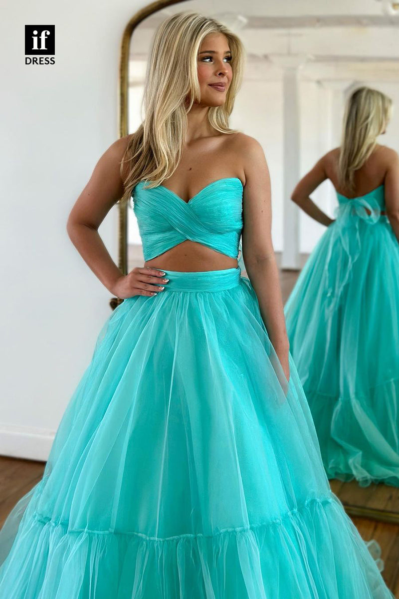 32968 - Unique Off Shoulder  A-Line Tulle Prom Long Homecoming Party Dress