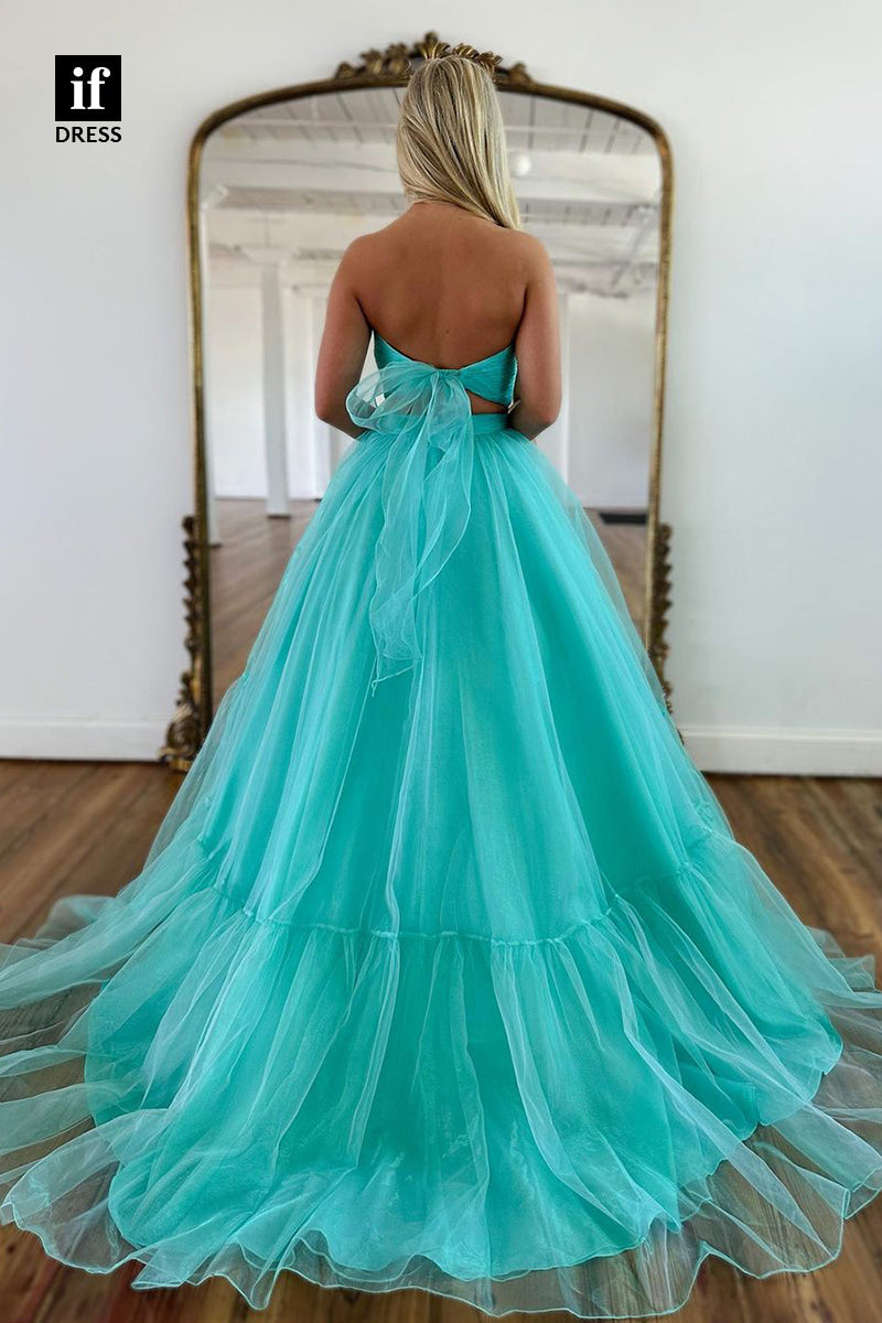 32968 - Unique Off Shoulder  A-Line Tulle Prom Long Homecoming Party Dress