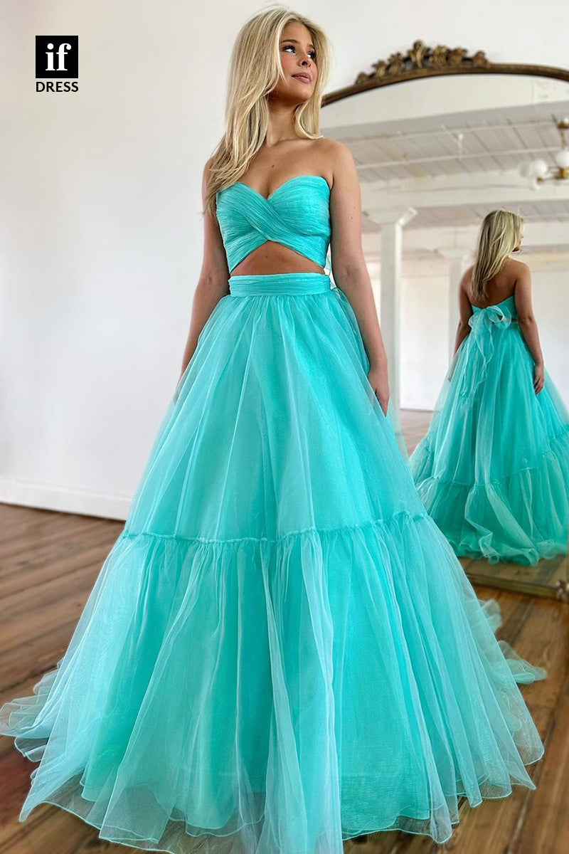 32968 - Unique Off Shoulder  A-Line Tulle Prom Long Homecoming Party Dress