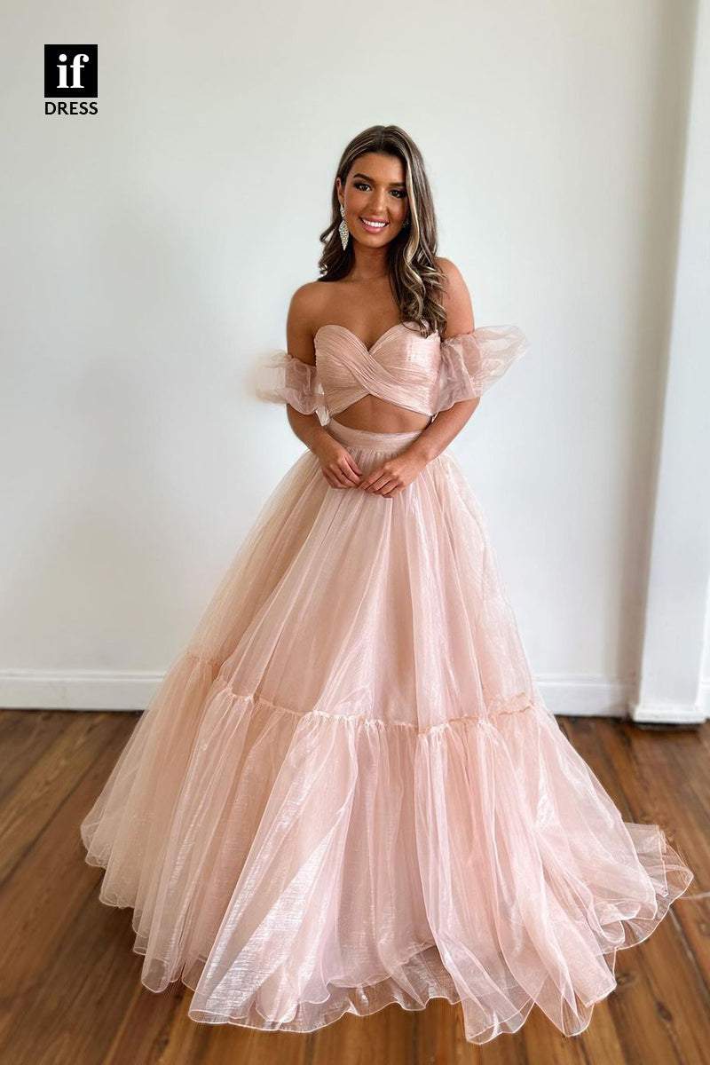 32969 - Classic Strapless A-Line Tulle Long Homecoming Graduation Dress