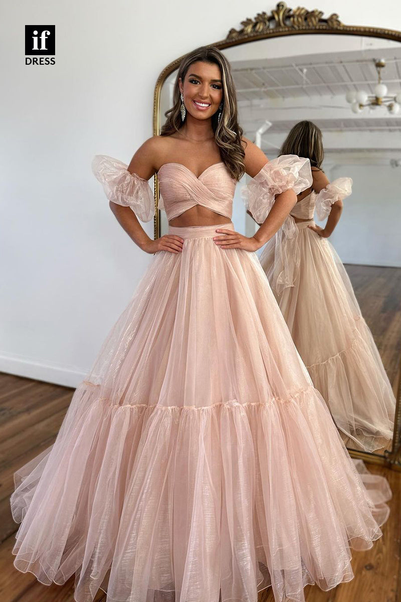 32969 - Classic Strapless A-Line Tulle Long Homecoming Graduation Dress