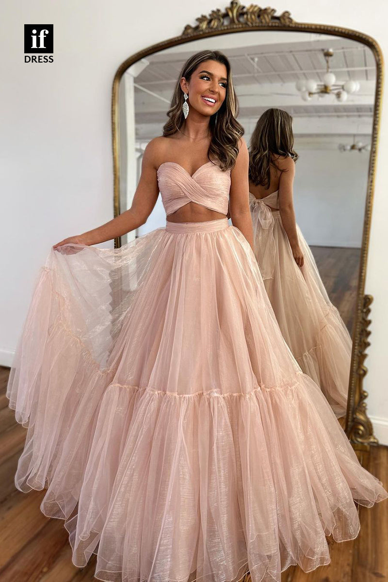 32969 - Classic Strapless A-Line Tulle Long Homecoming Graduation Dress