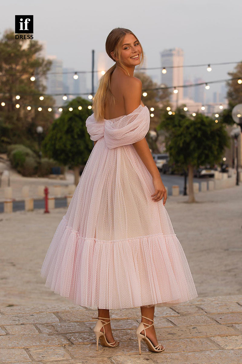 33919 - Romantic A-Line Off-Shoulder Sweetheart Cap Sleeves Tulle Formal Dress