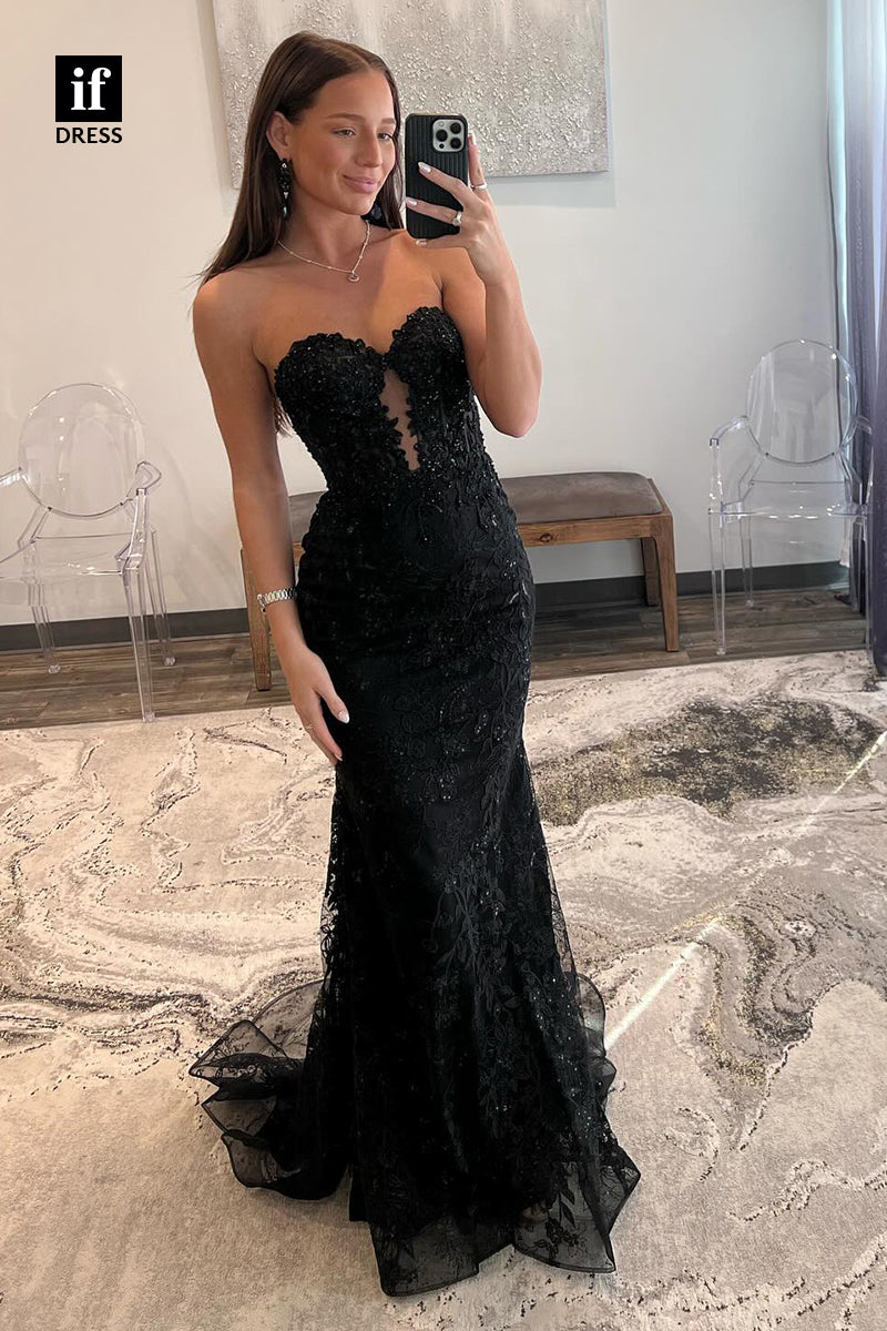 33942 - Off-Shoulder Lace Appliques Sleeveless Mermaid Long Prom Formal Dress