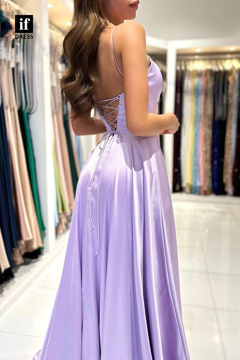 33946 - Elegant A-Line Spaghetti Straps Scoop Prom Formal Dress with Split