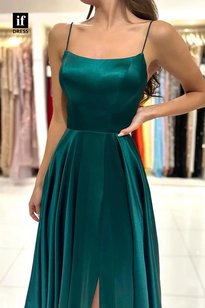 33946 - Elegant A-Line Spaghetti Straps Scoop Prom Formal Dress with Split