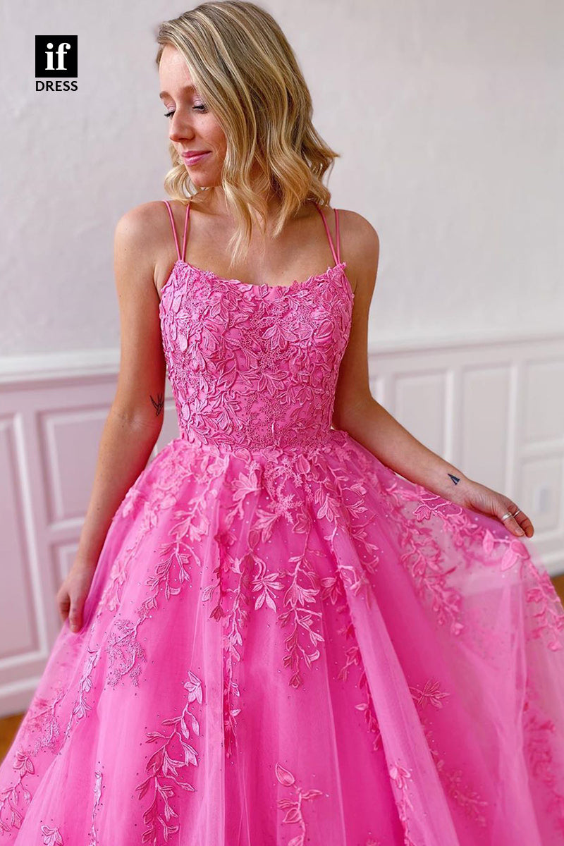 33948 - Romantic Spaghetti Straps Scoop Appliques Prom Formal Gown