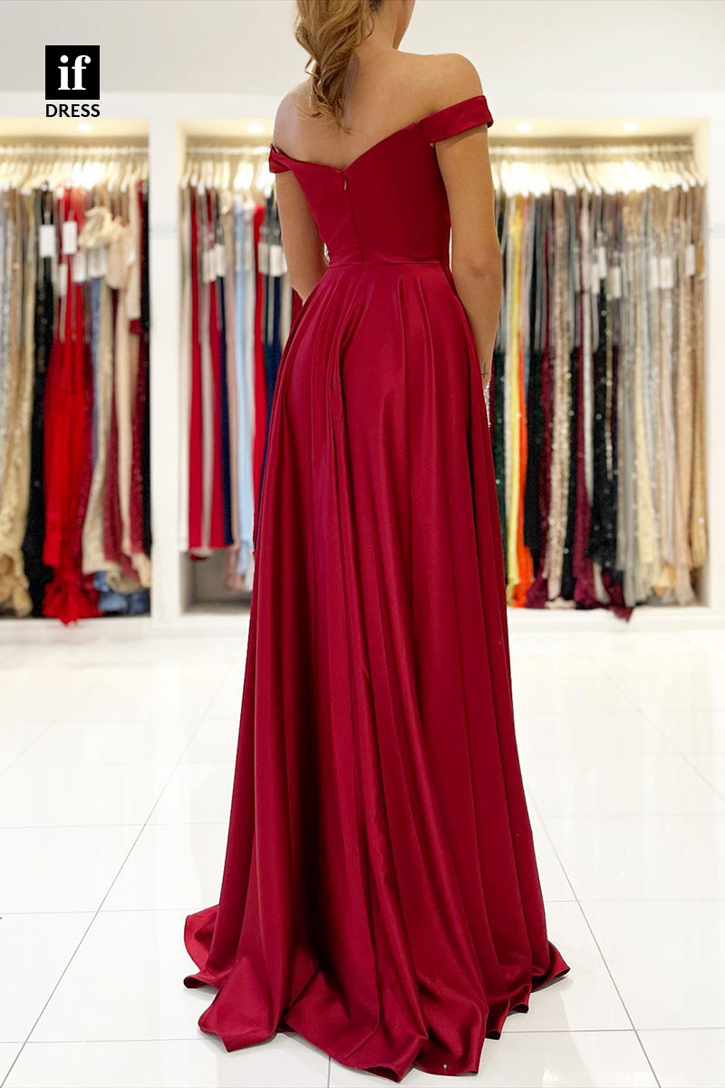 33955 - A-Line Off-Shoulder Cap Sleeves High Split Prom Formal Dress