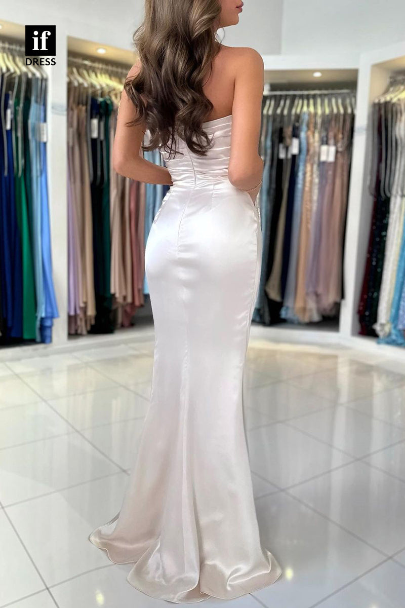 33961 - Off-Shoulder Sweetheart Pleats Satin Column Prom Bridesmaid Gown