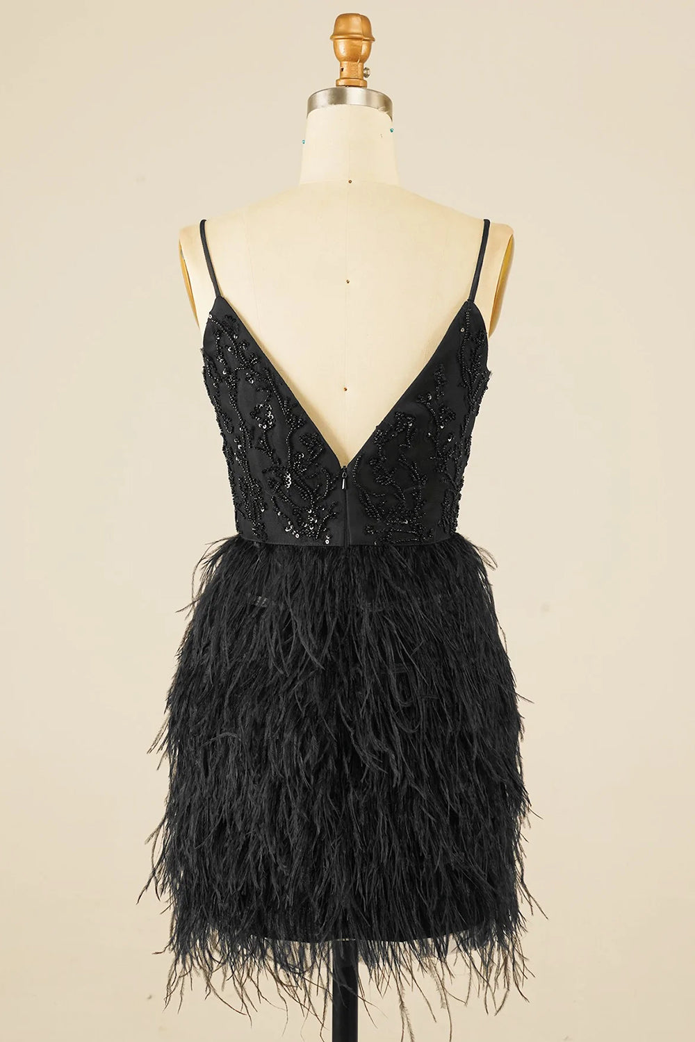 Black Homecoming Dress Sequin Tight Prom Dress with Feathers