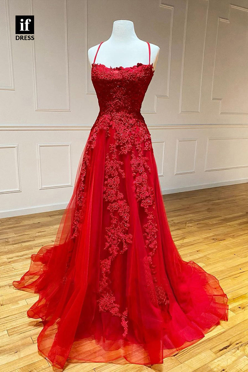 34013 - Honorable Spaghetti Straps Scoop Appliques Prom Formal Gown