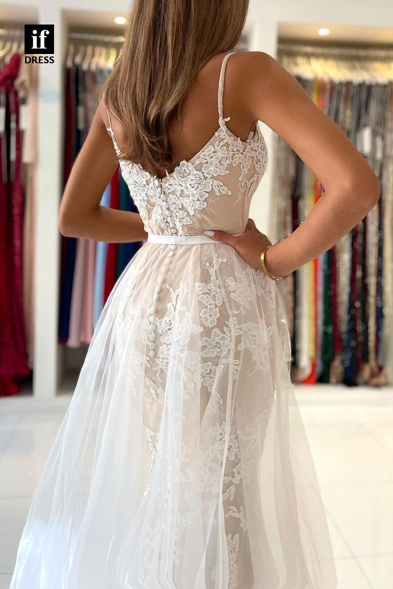 34014 - Attractive Spaghetti Straps Sweetheart Lace Appliques Memraid Prom Formal Dress